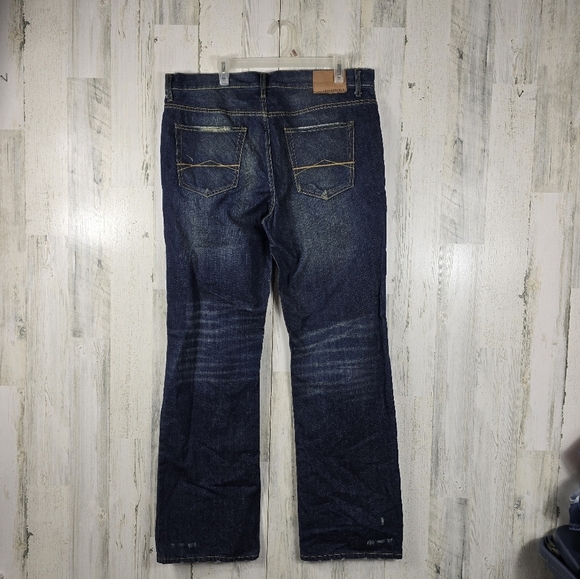 Aeropostale slim boot blue and yellow distressed mens jeans size 36X34 - Picture 4 of 12